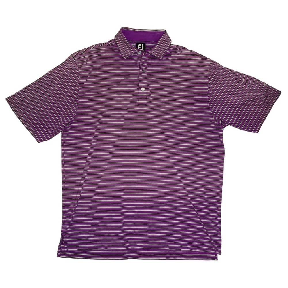FootJoy FJ Golf Short Sleeve Polo Striped Purple White Black Performance Large